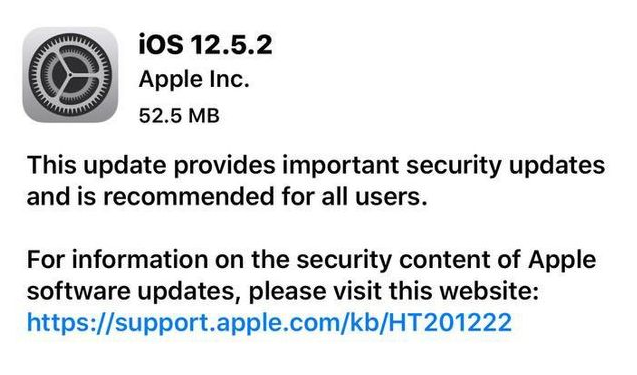 太白苹果手机维修分享iOS12.5.2发布，建议所有老苹果用户安装 